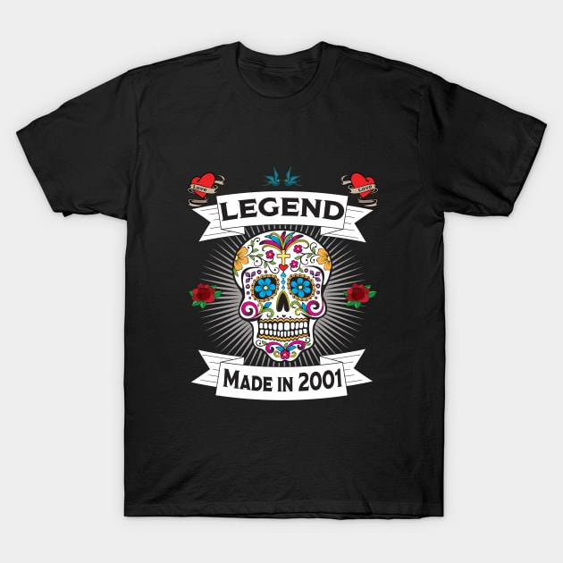 22nd Birthday - Sugar Skull Legend Made In 2001 T-Shirt by Kudostees